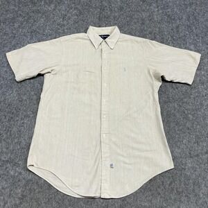 Vintage Ralph Lauren Shirt Mens L Beige Stripe Short Sleeve Button Down Cotton